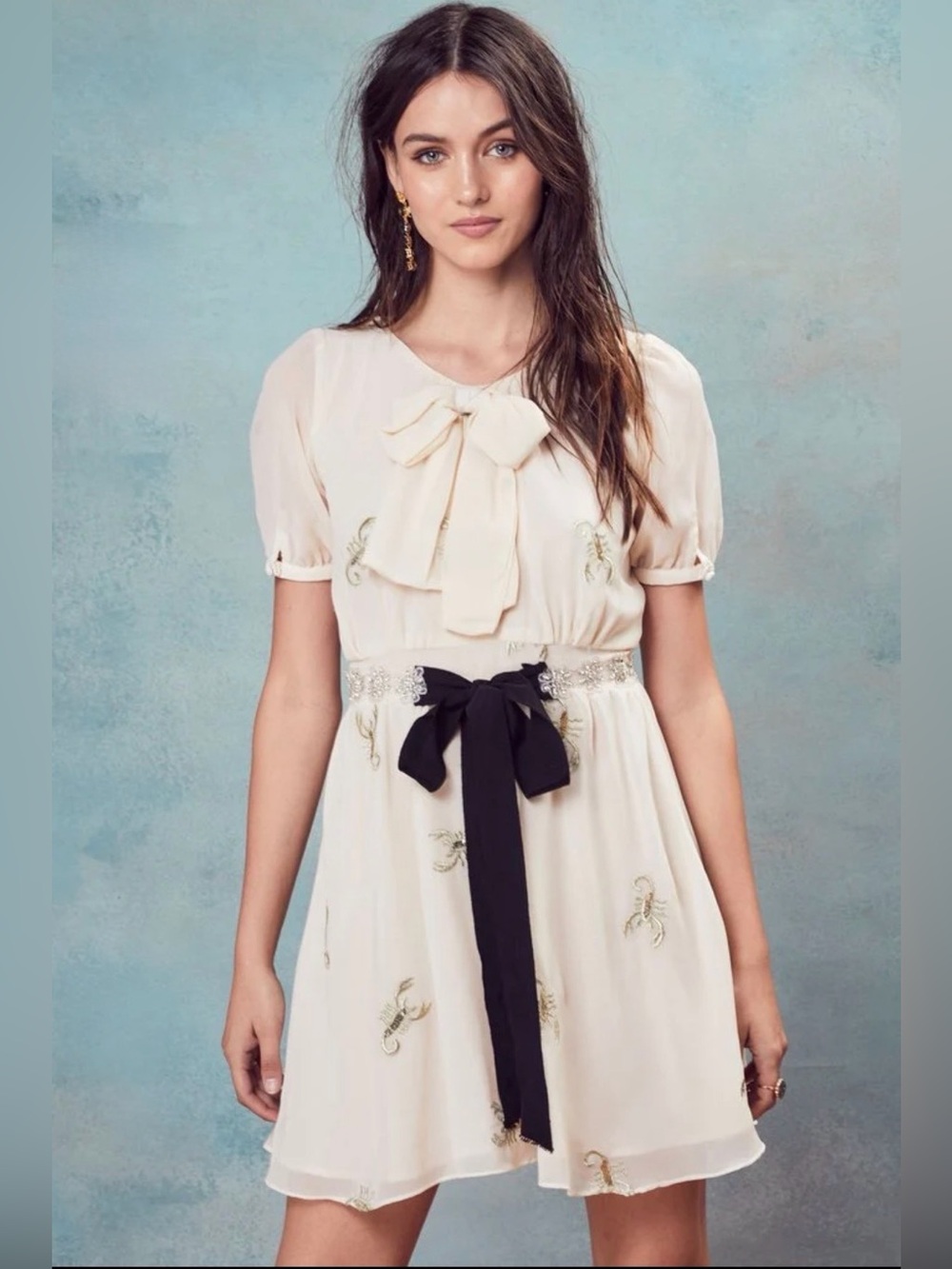 For Love & Lemons Ivory Scorpion Embroidered Sequin Dress Size S